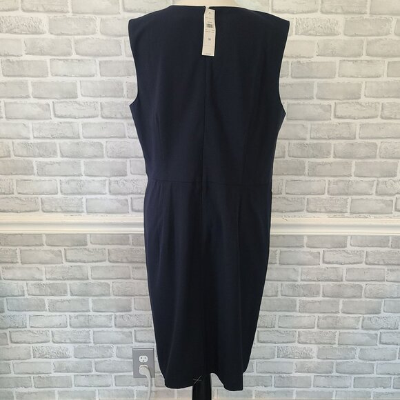 Ann Taylor Pleated Waist Sleeveless Dress Navy Blue NEW 16 Career Office Staple - Picture 4 of 8